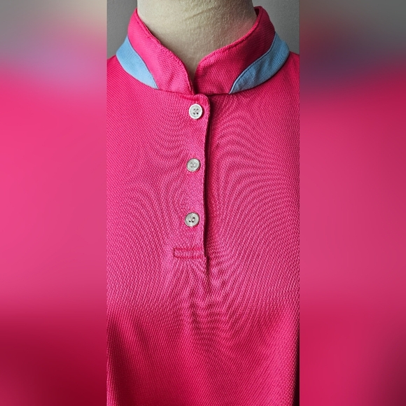Sport Haley Polo Shirt, 3 button, short sleeve, mock collar, color fushia, (L) - Picture 2 of 5